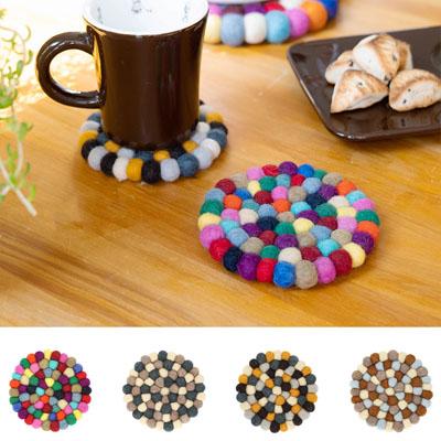 フェルト ボール コースター サークル 〈 グレーMIX フォギーベージュ