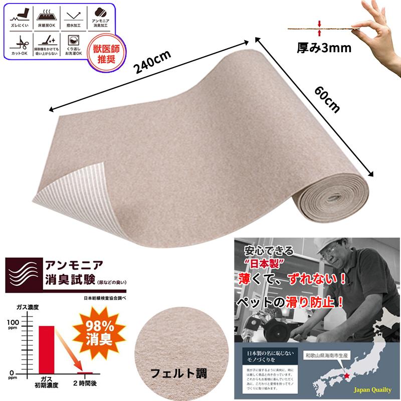 ゲージ 【日本製 滑り防止】ペットマット 60x240cm 厚み約3mm 犬用