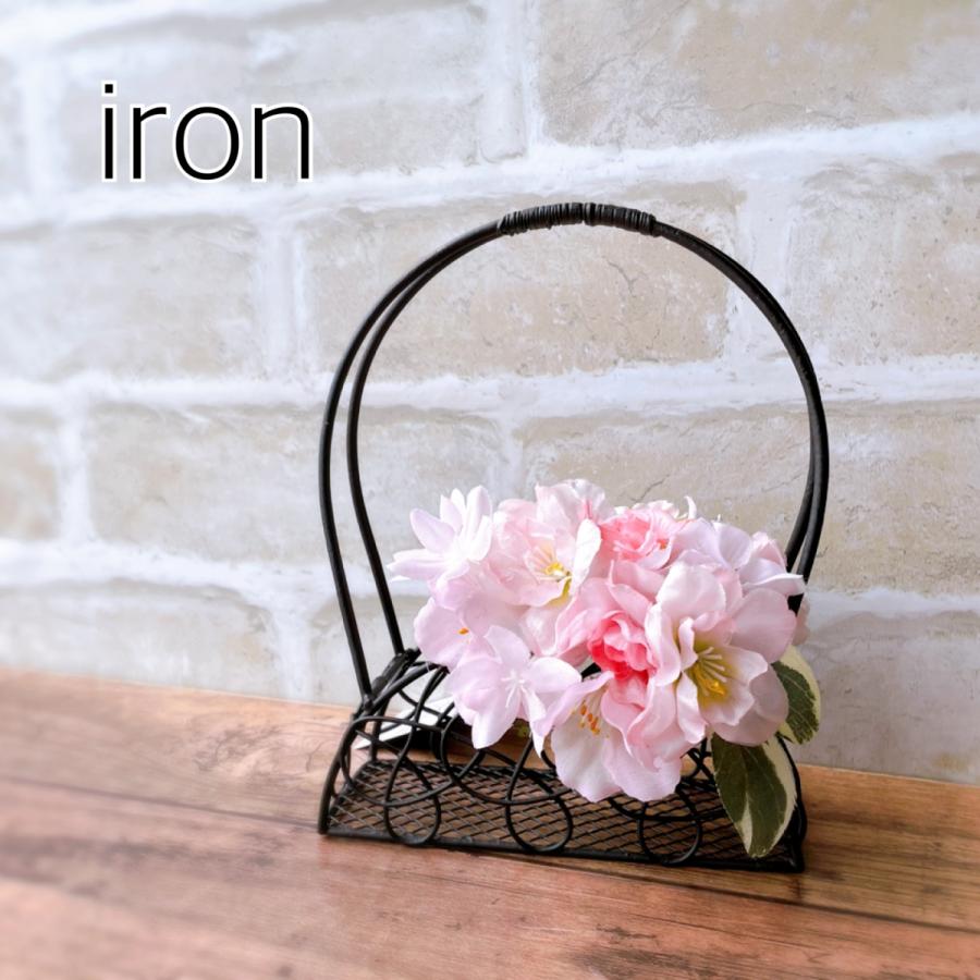 アイアン かご型 バック型 フラワーアレンジ オブジェ 置物 インテリア