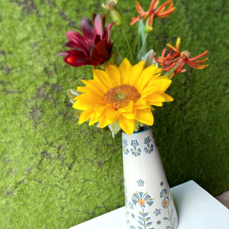 フラワーベース 中 花瓶 持ち手付きパッケージ 花柄 陶器 おしゃれ