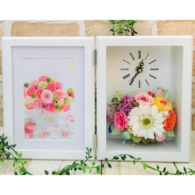 プリザーブドフラワー （当店オリジナル）フラワーフォトフレーム時計・フェアリー１ 退職祝い 母の日 父の日 結婚祝い 新築祝い