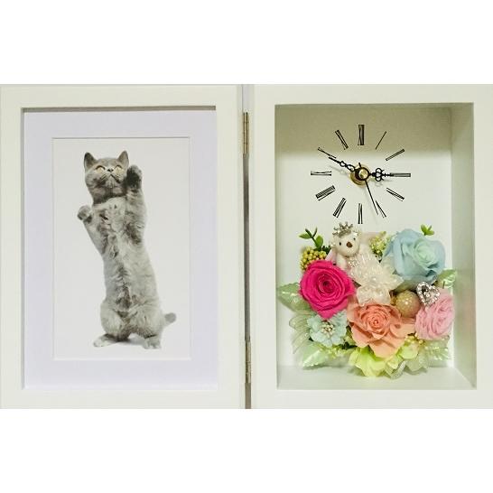 プリザーブドフラワー （当店オリジナル）フラワーフォトフレーム時計・天使１ 退職祝い 母の日 父の日 結婚祝い 新築祝い