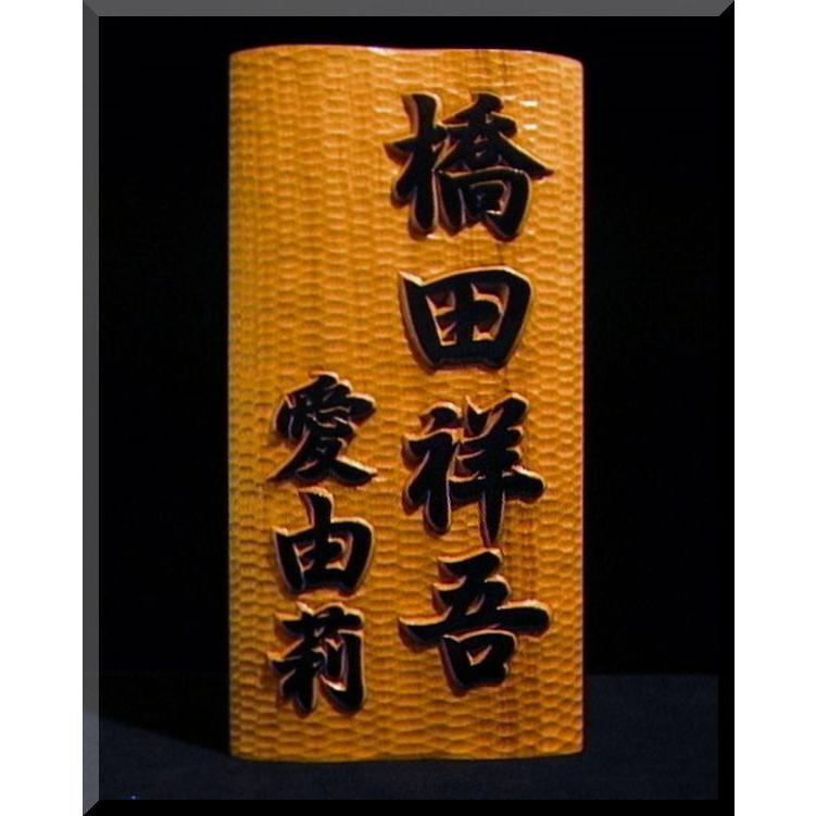 表札（木） BKs-2gy 名字＋名前 ご夫婦（波状台座） 白木文字部墨載せ