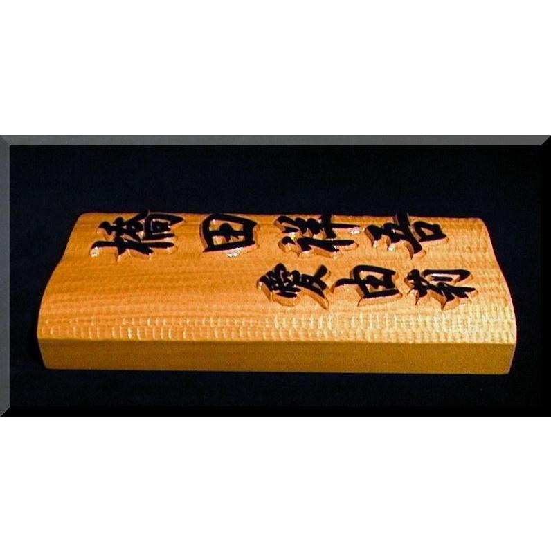 表札（木） BKs-2gy 名字＋名前 ご夫婦（波状台座） 白木文字部墨載せ