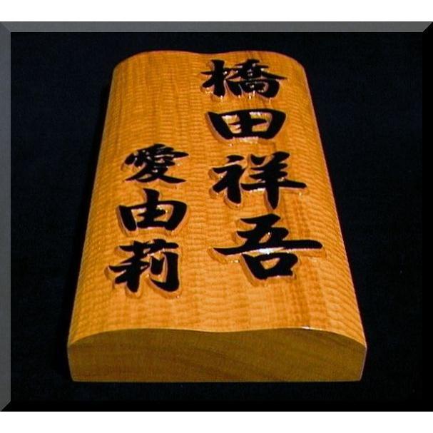 表札（木） BKs-2gy 名字＋名前 ご夫婦（波状台座） 白木文字部墨載せ