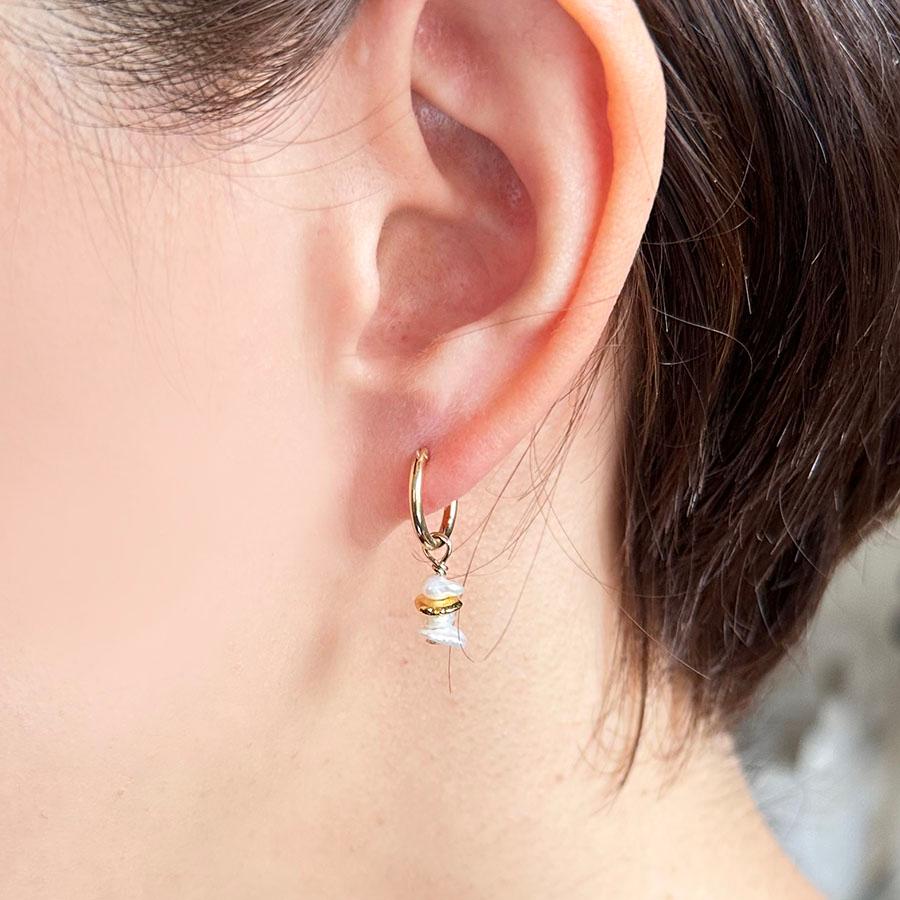 ピアス フープ レディース 重ねミニフープピアス 淡水パール シトリン 