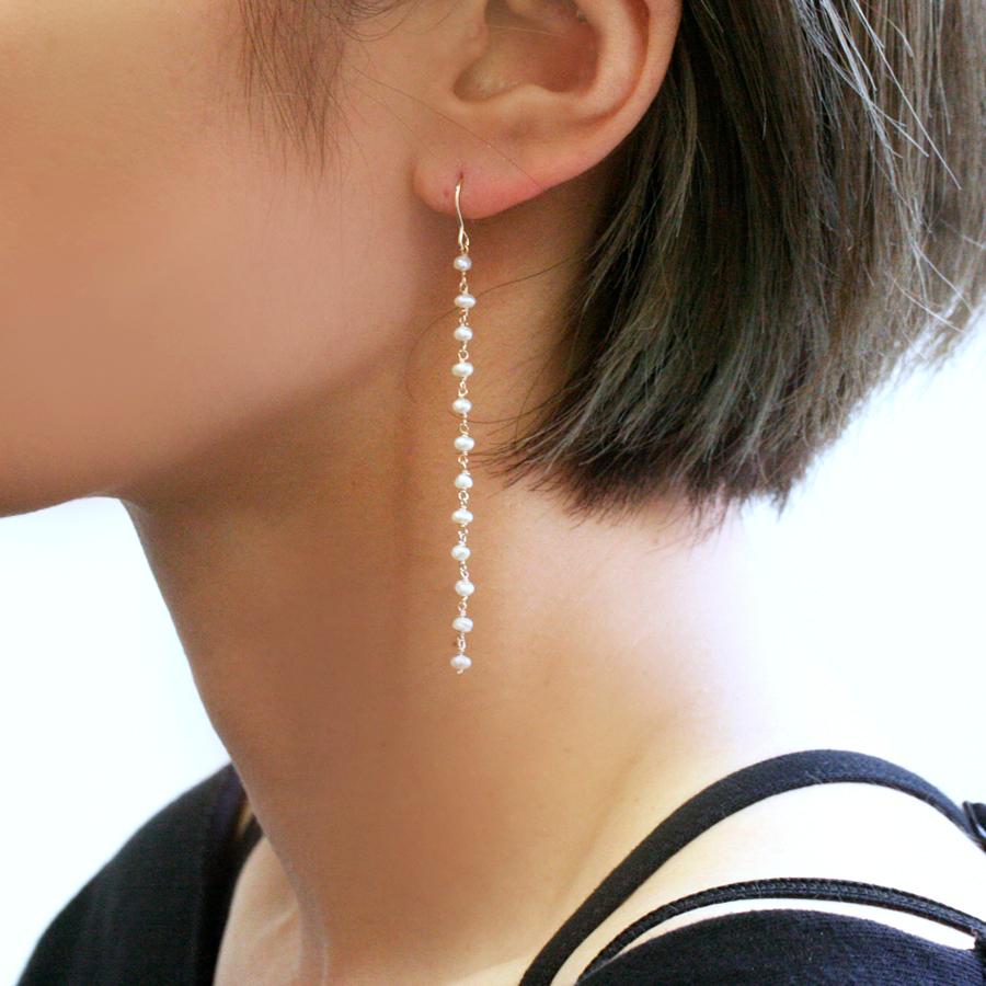 ピアス 14kgf 淡水パール フック メタル 14kgf/淡水パールロングピアス 