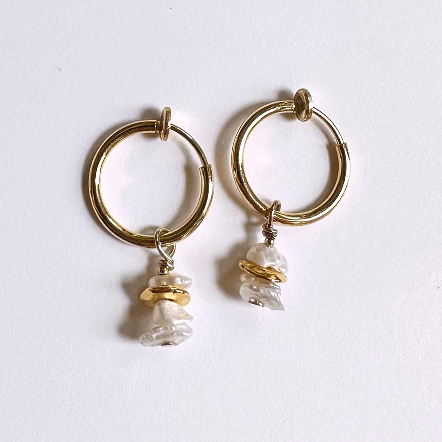 イヤリング フープ レディース 重ねミニフープイヤリング 淡水パール  