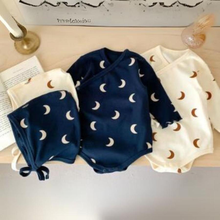 ベビー服 ムーン柄ロンパース 帽子 秋冬 男の子 女の子 ベビー 新生児
