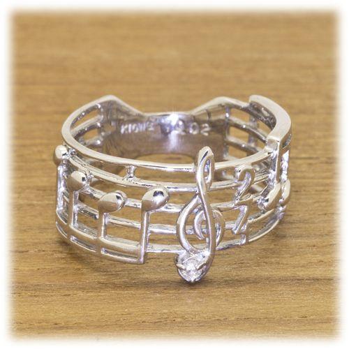 ダイヤモンド リング 指輪 0.02ct K10WG K10YG K10PG 楽譜 音符 モチーフ 4月 誕生石 天然石 選べる地金の画像