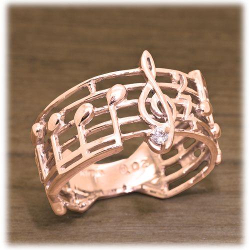ダイヤモンド リング 指輪 0.02ct K10WG K10YG K10PG 楽譜 音符 モチーフ 4月 誕生石 天然石 選べる地金の画像
