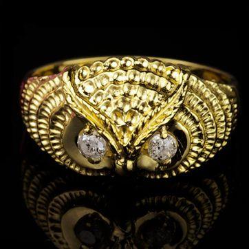 K18YG 天然オニキスリング(ふくろうデザイン)