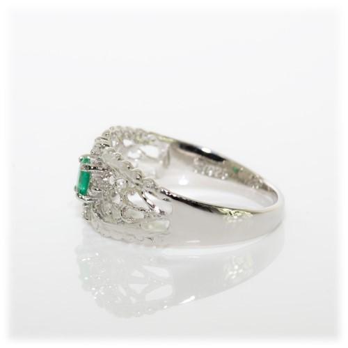 エメラルド 指輪 リング 0.2ct SV925 アンティーク風 GV 5月 誕生石