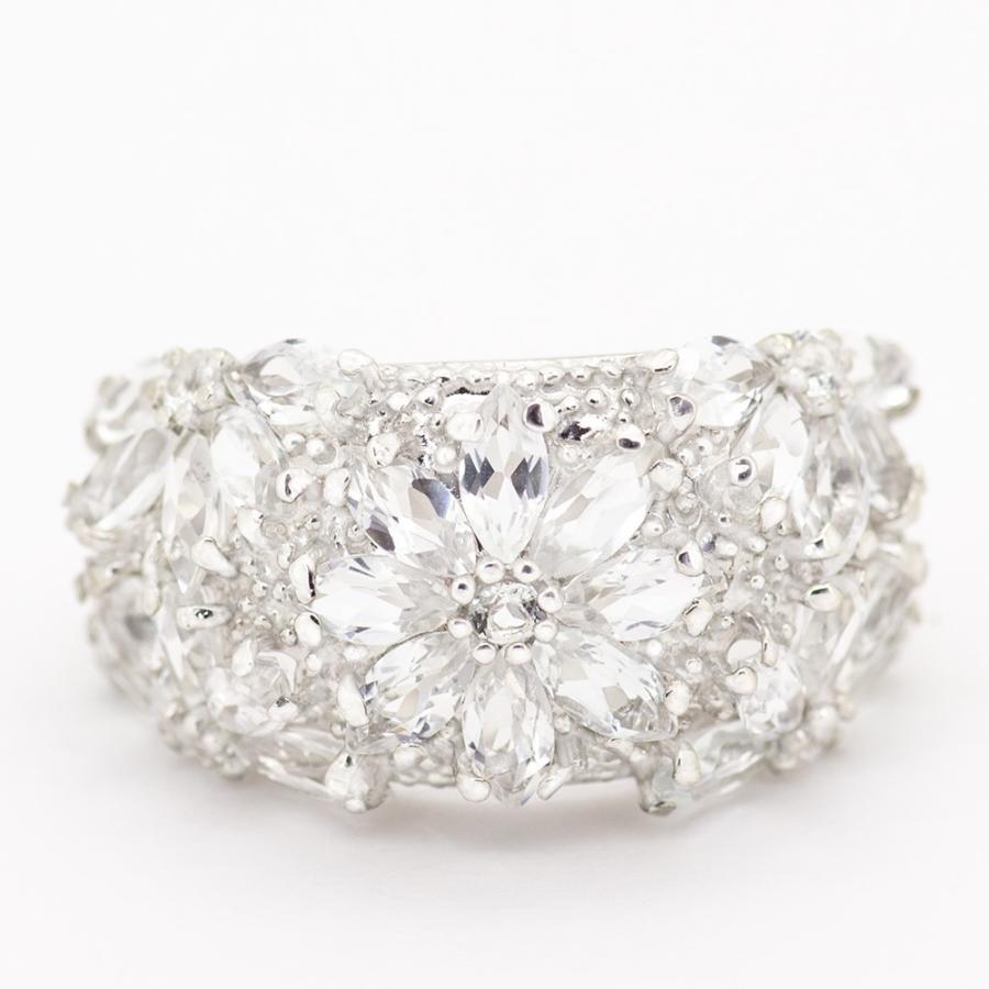 トパーズ マーキース フラワーリング 指輪 4.0ct SV925 ホワイトトパーズ 11月 誕生石 天然石の画像