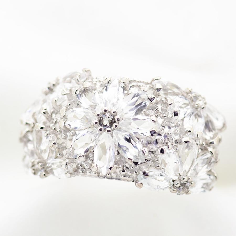 トパーズ マーキース フラワーリング 指輪 4.0ct SV925 ホワイトトパーズ 11月 誕生石 天然石の画像