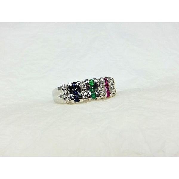 ルビー エメラルド サファイア リング 指輪 Pt100 /K10WG マルチカラー