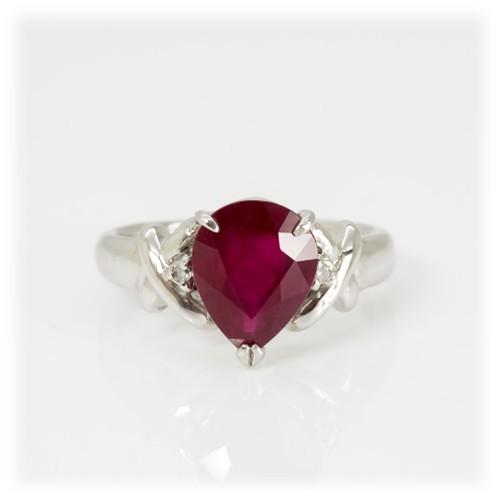 ルビー リング 指輪 3.0ct Pt100 ペアシェイプ 7月 誕生石 天然石の画像