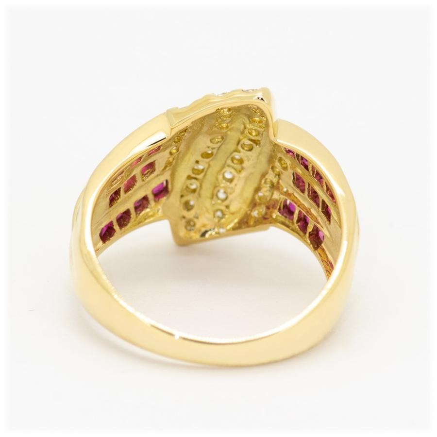 ダイヤモンド ルビー リング 指輪 0.46ct K18YG 新品仕上げ済中古 鑑別