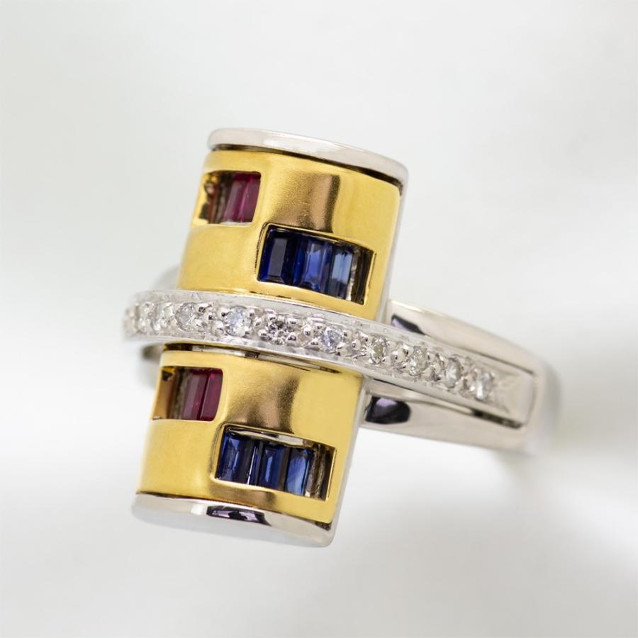 ルビー サファイア リング 指輪 0.35ct Pt850 K18YG 新品仕上げ済中古 