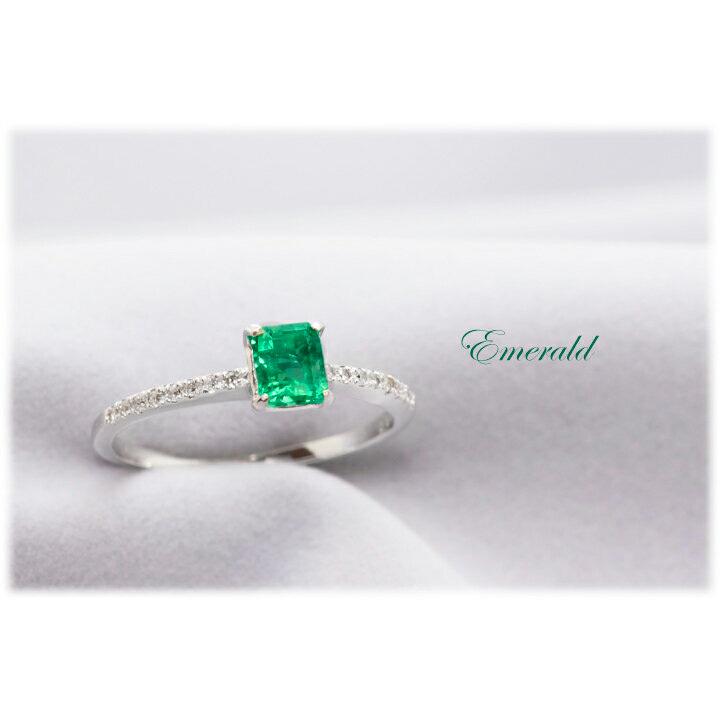 エメラルド 指輪 リング 0.5ct K18WG 5月 誕生石 天然石の画像