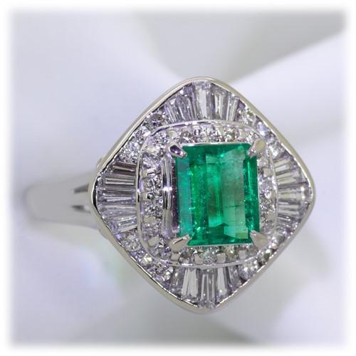 PT900エメラルド0.30ct/ダイヤ0.63ctリング CM020