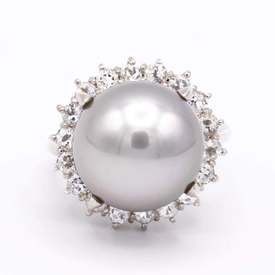 ブラックパール 黒蝶真珠 指輪 リング 14mm SV925 シルバーグレー系 黒