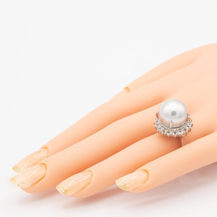 ブラックパール 黒蝶真珠 指輪 リング 14mm SV925 シルバーグレー系 黒