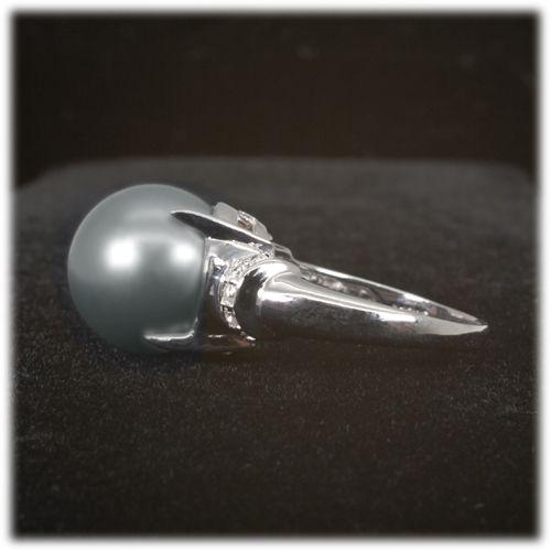 PT南洋パールブラックリング 楽天市場】南洋黒蝶真珠使用 大珠12.0mmブラックパールPtデザイン