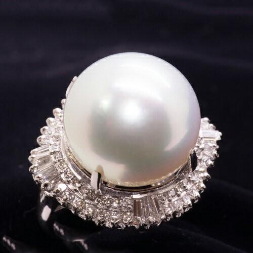 South Sea おもろい Pearl Pt900白蝶パール ダイヤモンドリング South Sea おもろい Pearl Pt900白蝶パール ダイヤモンドリング
