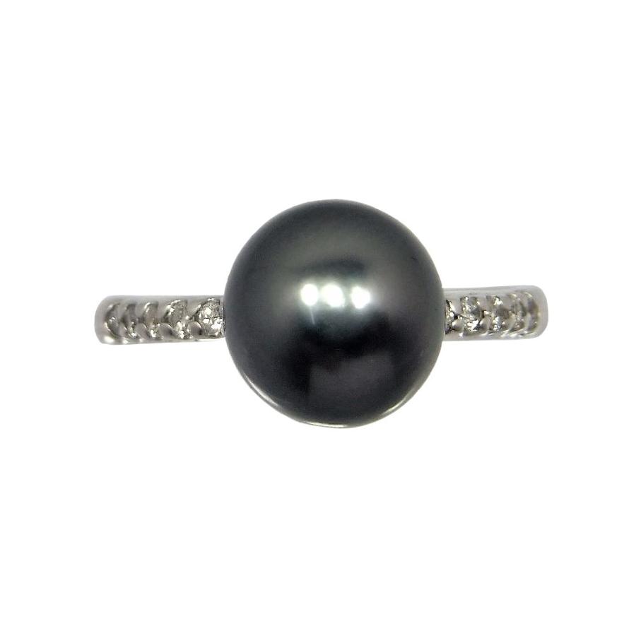 ブラックパール 黒蝶真珠 リング 指輪 8.5mm K10WG/K18WG タヒチ産 黒  