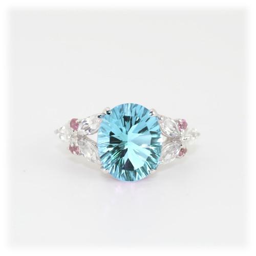 r様 ブルートパーズ ブルージルコン リング 11号 宝石質スイスブルートパーズsilver925製18kgpリング】11月誕生石 8×6mm