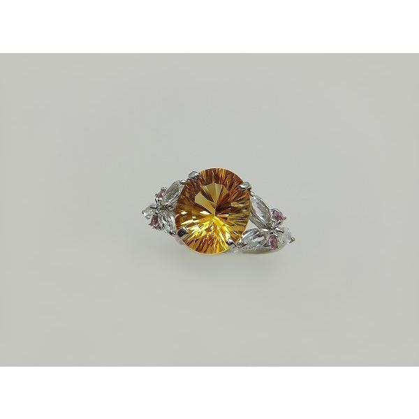 14金 天然石 シトリン リング ジュエリーリング ダイヤ付き