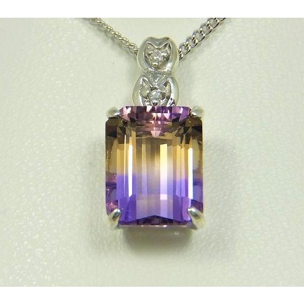 アメトリン ペンダント ネックレス 大粒 3.0ct SV925/K10WG バイカラー 2月 11月 誕生石 天然石 選べる地金の画像