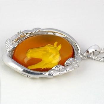 アンティーク琥珀silverネックレス天然アトリエ作品コハク