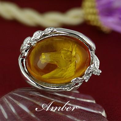 アンティーク琥珀silverネックレス天然アトリエ作品コハク