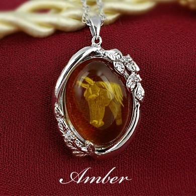 琥珀 コハク リング 指輪 SV925 アンバー 馬 モチーフ 6月 誕生石