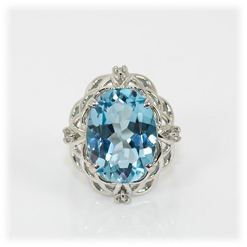 天然石ブルートパーズリング アトリエ「之」 ブルートパーズ リング 指輪 大粒 12.0ct K10WG スイスブルートパーズ