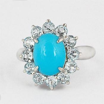 トルコ石 ターコイズ リング 指輪 2.0ct SV925 天然 12月 誕生石 天然石 ヘイローの画像