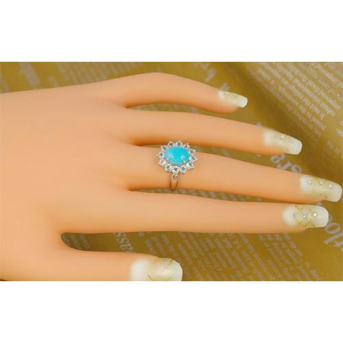 トルコ石 ターコイズ リング 指輪 2.0ct SV925 天然 12月 誕生石 天然石 ヘイローの画像