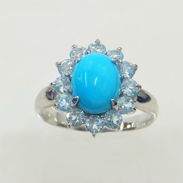 トルコ石 ターコイズ リング 指輪 2.0ct SV925 天然 12月 誕生石 天然石 ヘイローの画像