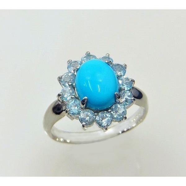 トルコ石 ターコイズ リング 指輪 2.0ct SV925 天然 12月 誕生石 天然石 ヘイローの画像