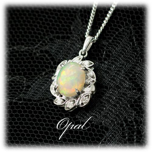 オパール ネックレス ペンダント 1.0ct Pt100 10月 誕生石 天然石  