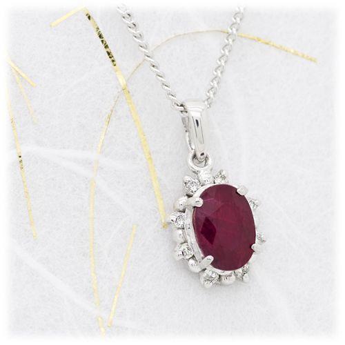 ルビー ネックレス ペンダント 1.0ct Pt100/K10WG ミャンマー産 7月 