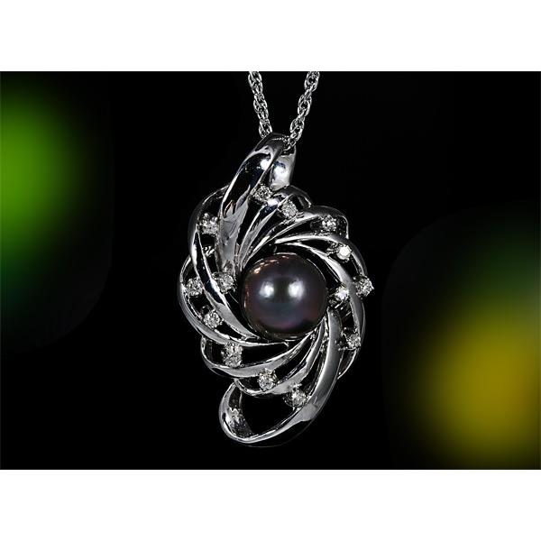 K18WG 黒蝶 タヒチパール ダイヤ ネックレス ペンダントトップ 0.2ct