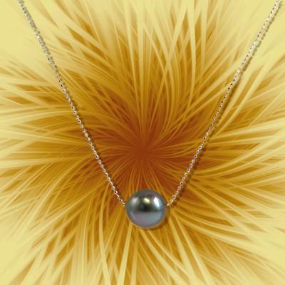 ブラックパール 黒蝶真珠 ネックレス ペンダント 10mm K18WG タヒチ産 黒真珠 6月 誕生石 天然石