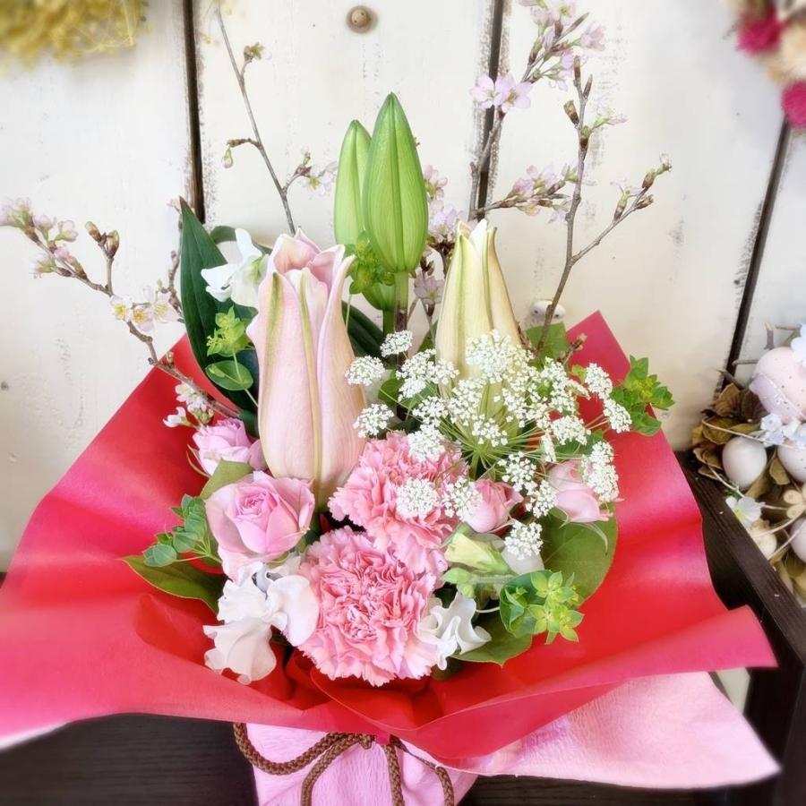 桜とオリエンタルユリアレンジ誕生日・入学・卒業｜atelier-yuuzen｜02