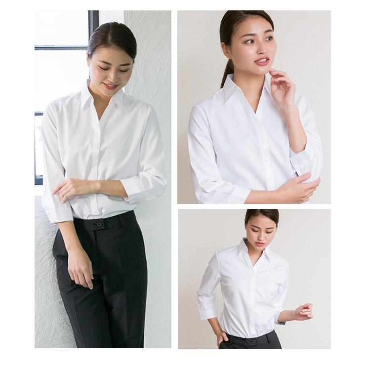アトリエ365 ブラウス レディース白 おしゃれ 七分 開襟 シャツ OL