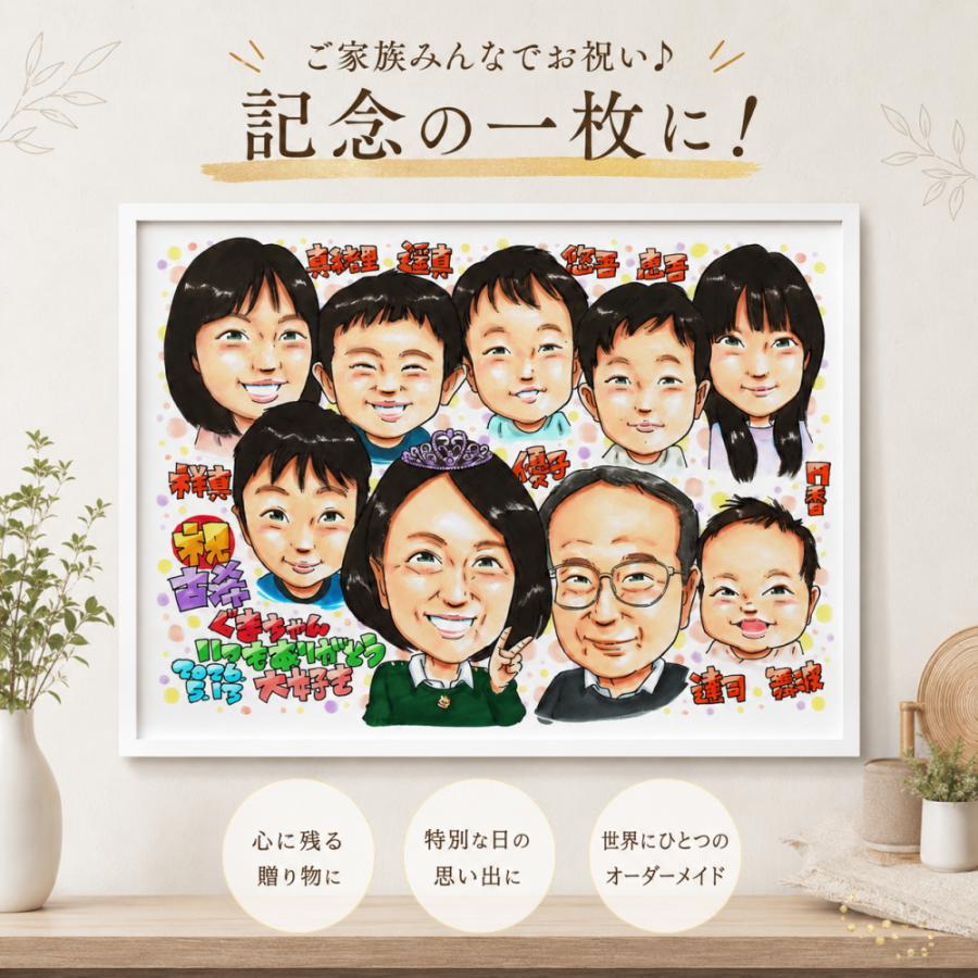 米寿祝い 似顔絵 母 祖母 息子 家族 プレゼント 写真から手描き 88歳