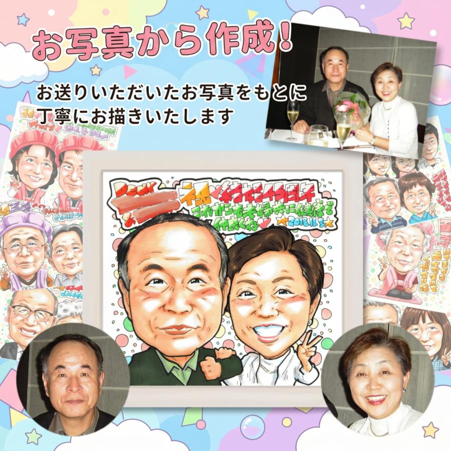 古希祝い 似顔絵 母 祖母 家族 子供 孫 プレゼント 写真から手描き 70