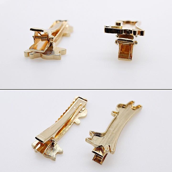 伸びネコのヘアクリップ 1個 ゴールド アクセサリー土台 ミール皿